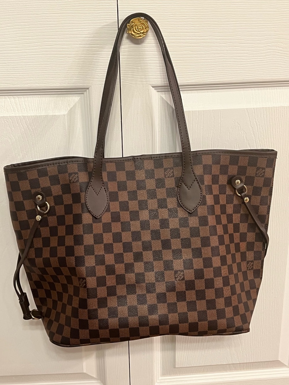 Inspire Brown Checkered Tote and wristlet Handbag